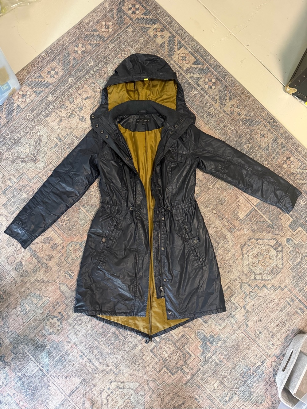Women’s Navy Hooded Anorak Jacket with Mustard Lining